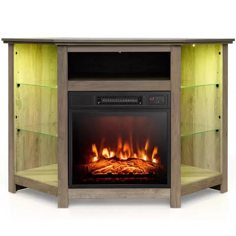 Meuble TV avec cheminée Costway avec lumières LED et cheminée électrique de 45,7 cm pour téléviseurs jusqu'à 50 pouces Gris/Marron/Noir/Blanc