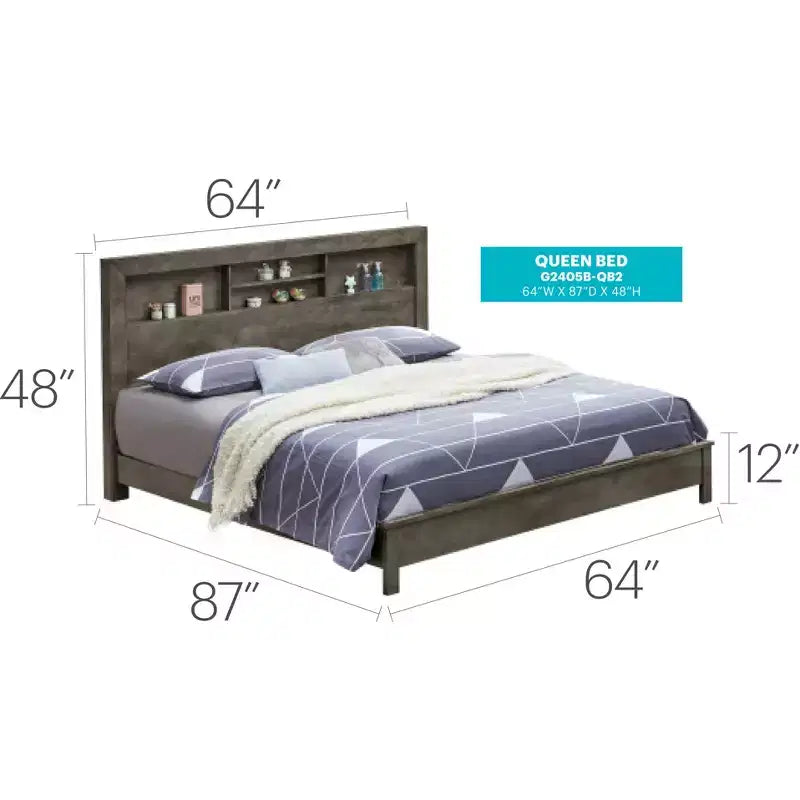 Lit plateforme Queen avec étagères de rangement Burlington Passion Furniture