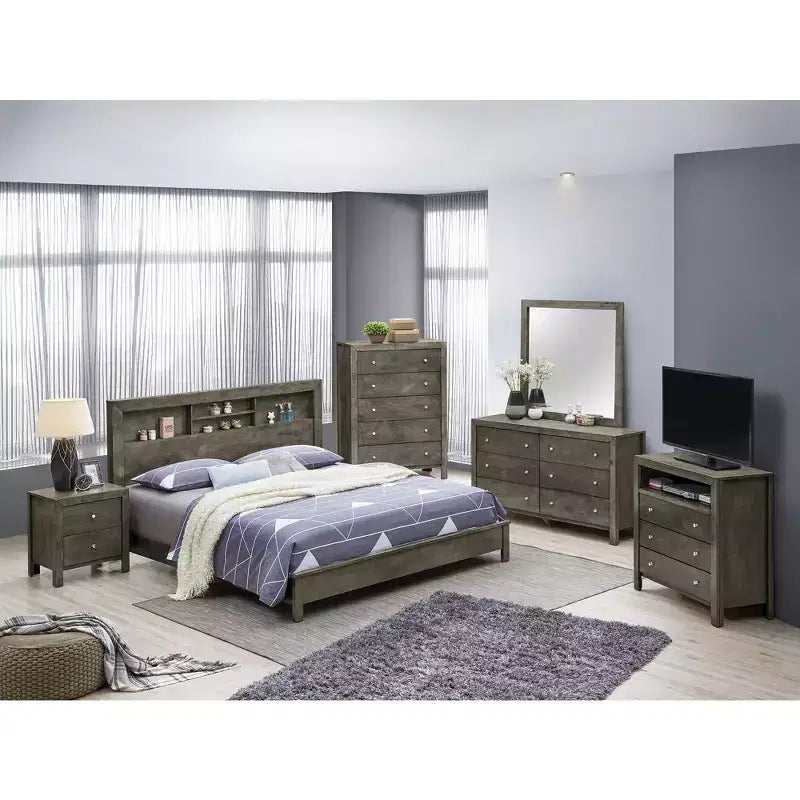 Lit plateforme Queen avec étagères de rangement Burlington Passion Furniture