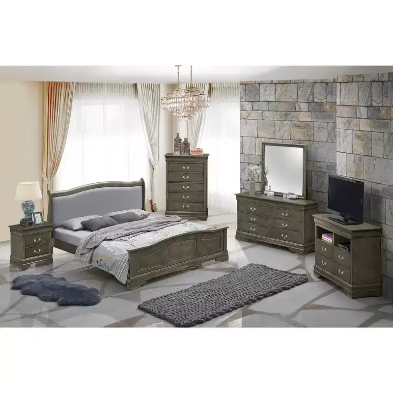 Passion Furniture Lit King Louis-Philippe en bois rembourré