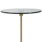 Table d'appoint ronde moderne Uttermost en laiton brossé, 40 cm de large, dessus en verre doré pour salon, chambre, chevet, entrée, maison