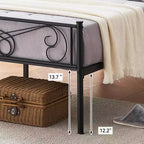Cadre de lit plateforme Whizmax avec tête et pied de lit, sommier métallique avec rangement, aucun sommier tapissier requis, noir