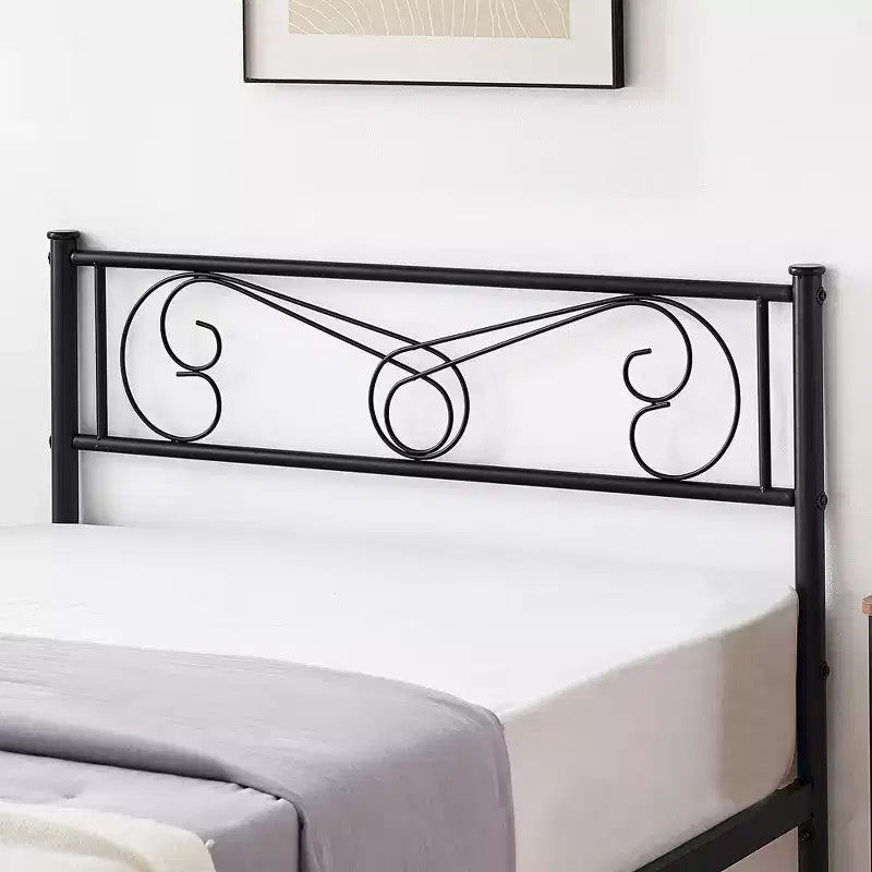 Cadre de lit plateforme Whizmax avec tête et pied de lit, sommier métallique avec rangement, aucun sommier tapissier requis, noir