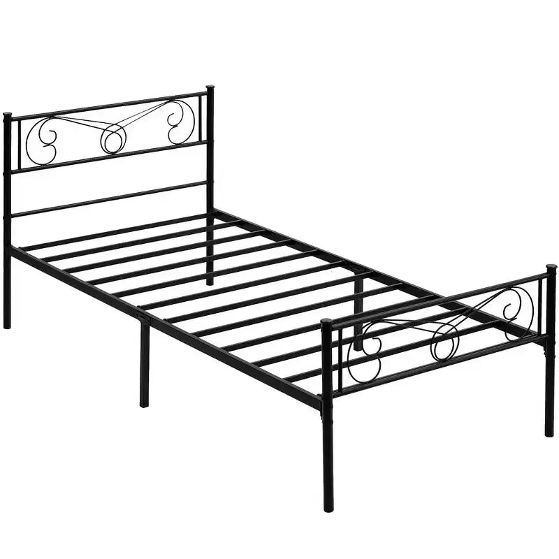 Cadre de lit plateforme Whizmax avec tête et pied de lit, sommier métallique avec rangement, aucun sommier tapissier requis, noir