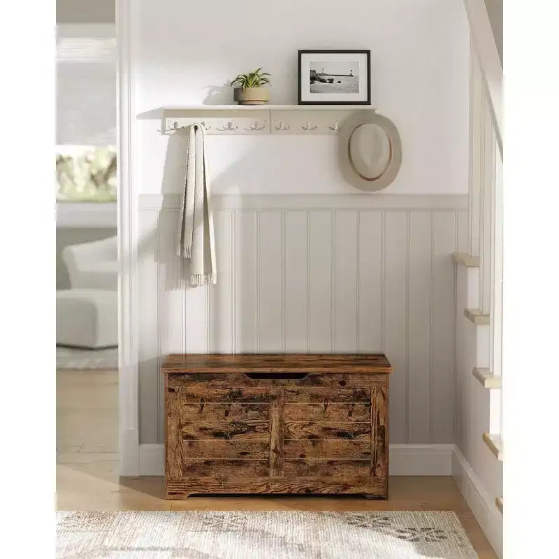 VASAGLE Coffre de rangement style rustique avec charnières de sécurité - Solution de rangement polyvalente pour l'entrée, la chambre et le salon
