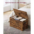 VASAGLE Coffre de rangement style rustique avec charnières de sécurité - Solution de rangement polyvalente pour l'entrée, la chambre et le salon