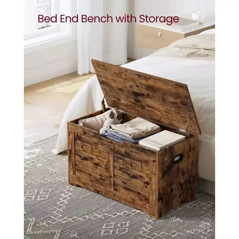 VASAGLE Coffre de rangement style rustique avec charnières de sécurité - Solution de rangement polyvalente pour l'entrée, la chambre et le salon