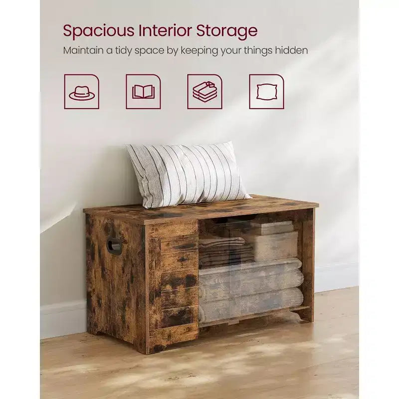 VASAGLE Coffre de rangement style rustique avec charnières de sécurité - Solution de rangement polyvalente pour l'entrée, la chambre et le salon