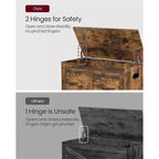 VASAGLE Coffre de rangement style rustique avec charnières de sécurité - Solution de rangement polyvalente pour l'entrée, la chambre et le salon
