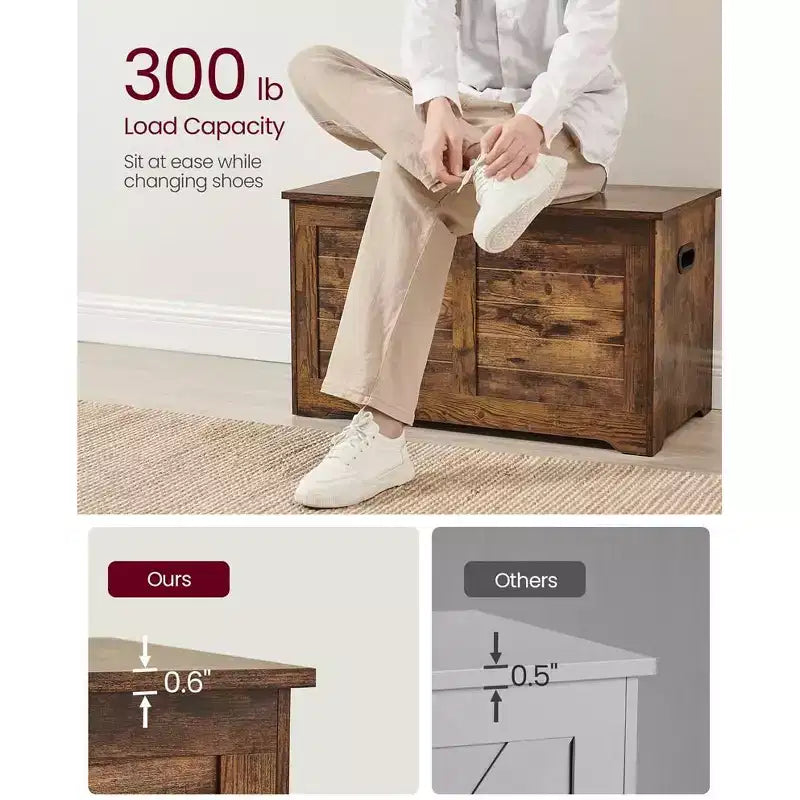 VASAGLE Coffre de rangement style rustique avec charnières de sécurité - Solution de rangement polyvalente pour l'entrée, la chambre et le salon