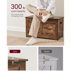 VASAGLE Coffre de rangement style rustique avec charnières de sécurité - Solution de rangement polyvalente pour l'entrée, la chambre et le salon