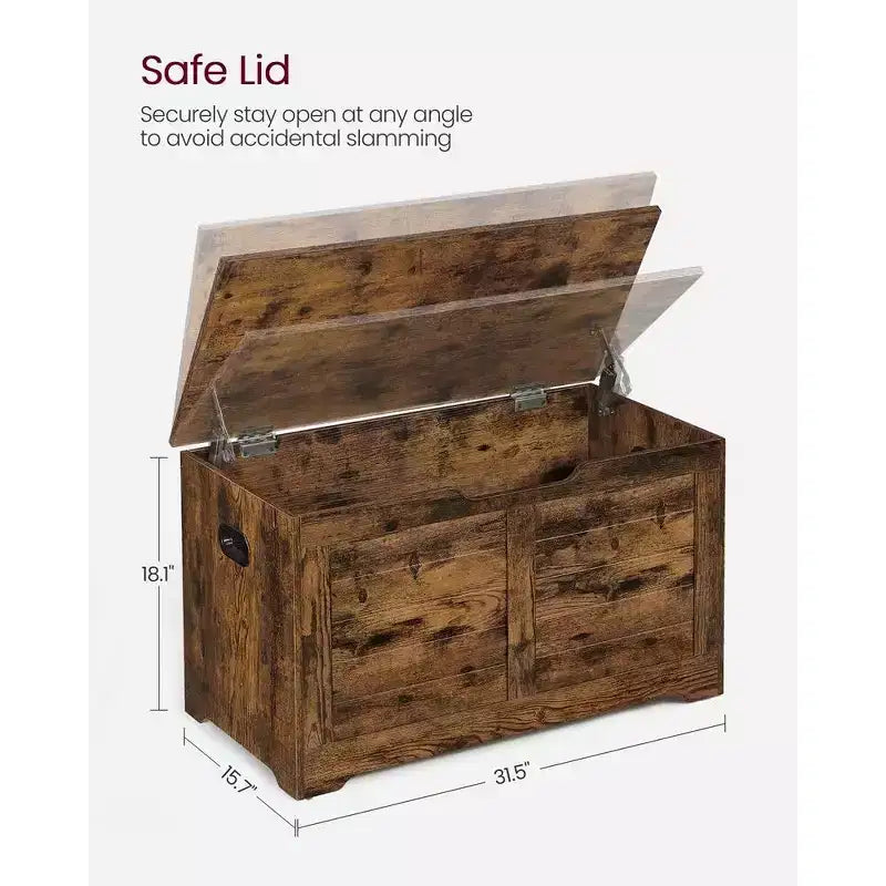 VASAGLE Coffre de rangement style rustique avec charnières de sécurité - Solution de rangement polyvalente pour l'entrée, la chambre et le salon