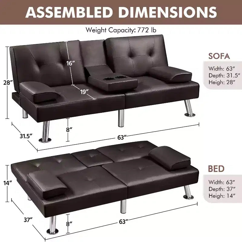 Canapé futon convertible en similicuir Yaheetech