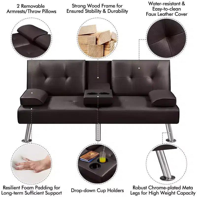 Canapé futon convertible en similicuir Yaheetech