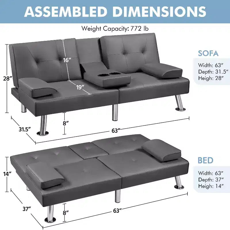 Canapé futon convertible en similicuir Yaheetech