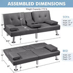 Canapé futon convertible en similicuir Yaheetech