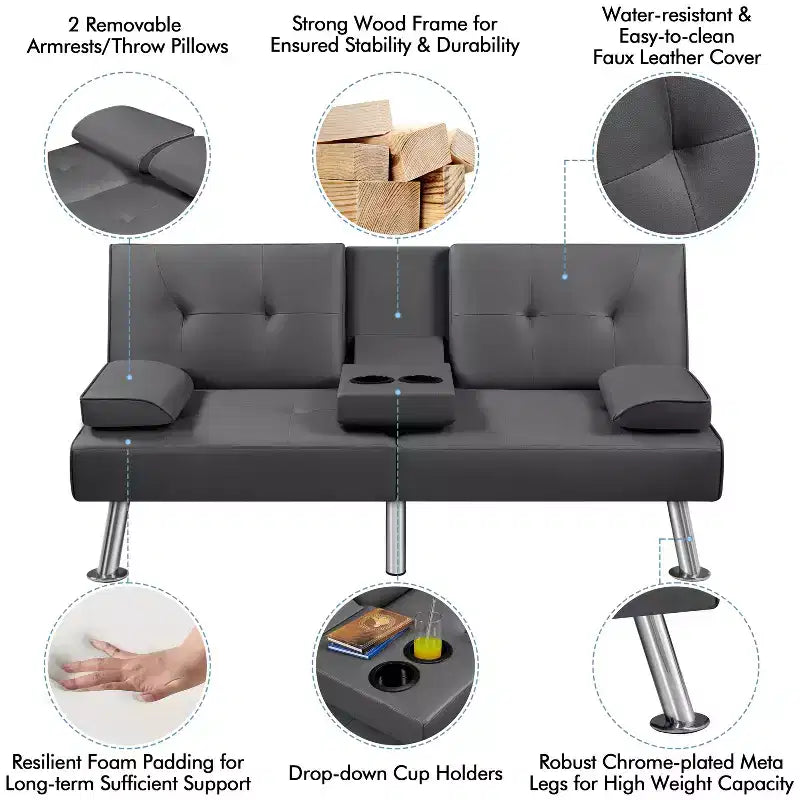 Canapé futon convertible en similicuir Yaheetech