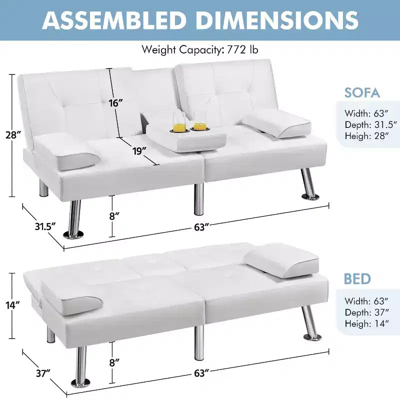 Canapé futon convertible en similicuir Yaheetech