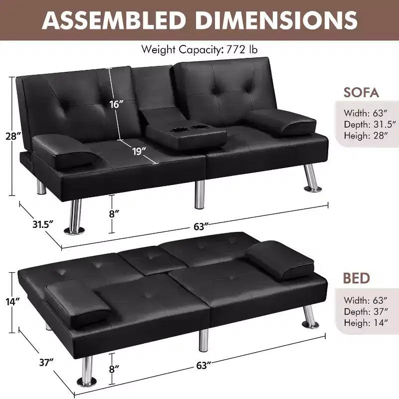 Canapé futon convertible en similicuir Yaheetech