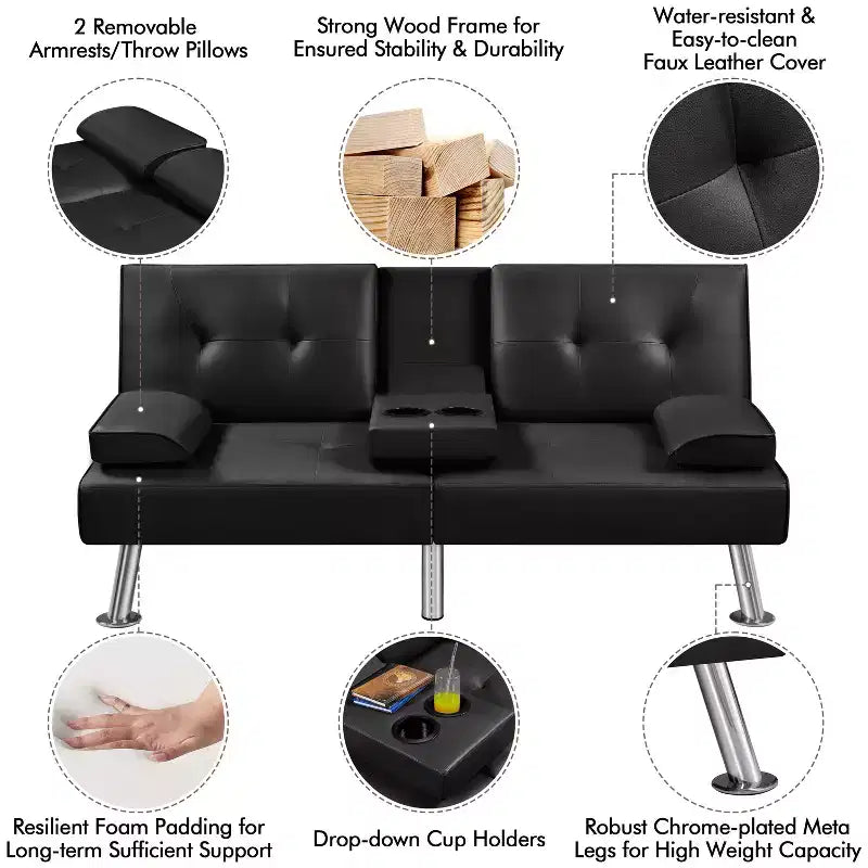 Canapé futon convertible en similicuir Yaheetech