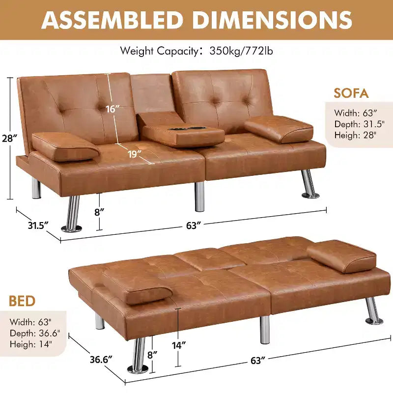 Canapé futon convertible en similicuir Yaheetech