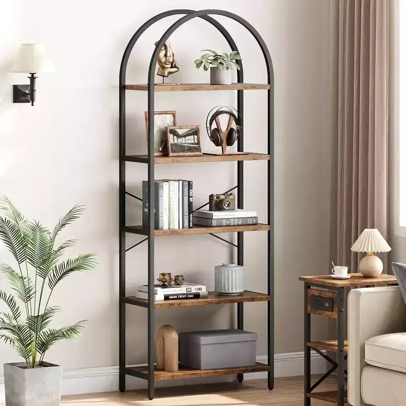 Étagère en Arche Whizmax, Bibliothèque à 5 Niveaux avec Cadre Métallique, Bibliothèque Haute Moderne, Étagères Ouvertes pour Bureau, Salle d'Étude, Salon