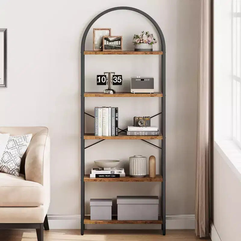 Étagère en Arche Whizmax, Bibliothèque à 5 Niveaux avec Cadre Métallique, Bibliothèque Haute Moderne, Étagères Ouvertes pour Bureau, Salle d'Étude, Salon