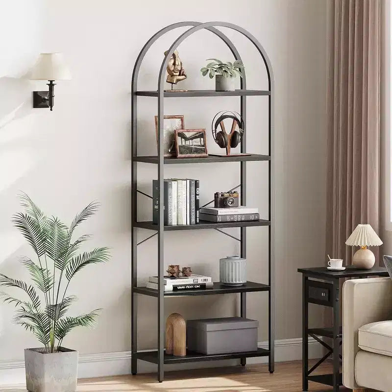 Étagère en Arche Whizmax, Bibliothèque à 5 Niveaux avec Cadre Métallique, Bibliothèque Haute Moderne, Étagères Ouvertes pour Bureau, Salle d'Étude, Salon