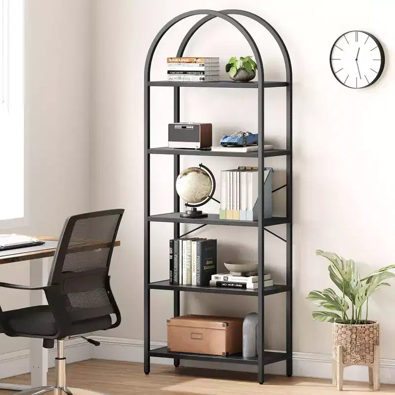 Étagère en Arche Whizmax, Bibliothèque à 5 Niveaux avec Cadre Métallique, Bibliothèque Haute Moderne, Étagères Ouvertes pour Bureau, Salle d'Étude, Salon