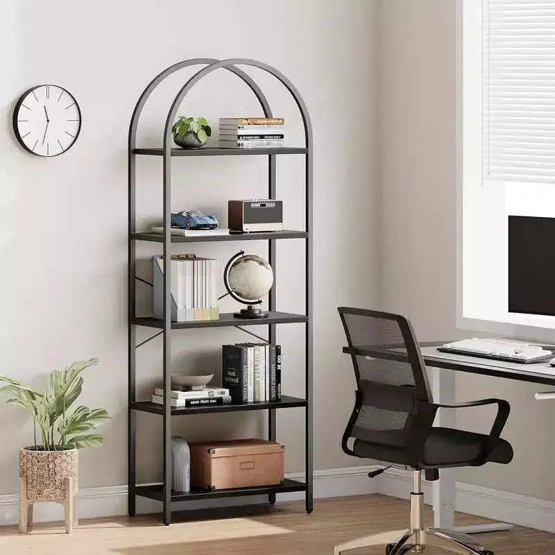Étagère en Arche Whizmax, Bibliothèque à 5 Niveaux avec Cadre Métallique, Bibliothèque Haute Moderne, Étagères Ouvertes pour Bureau, Salle d'Étude, Salon