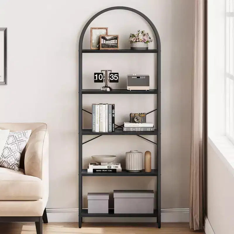 Étagère en Arche Whizmax, Bibliothèque à 5 Niveaux avec Cadre Métallique, Bibliothèque Haute Moderne, Étagères Ouvertes pour Bureau, Salle d'Étude, Salon