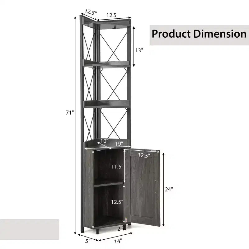 Étagère d'Angle à 6 Niveaux Costway avec Étagère Réglable sur 5 Niveaux et Dispositifs Anti-Basculement Marron Rustique/Gris