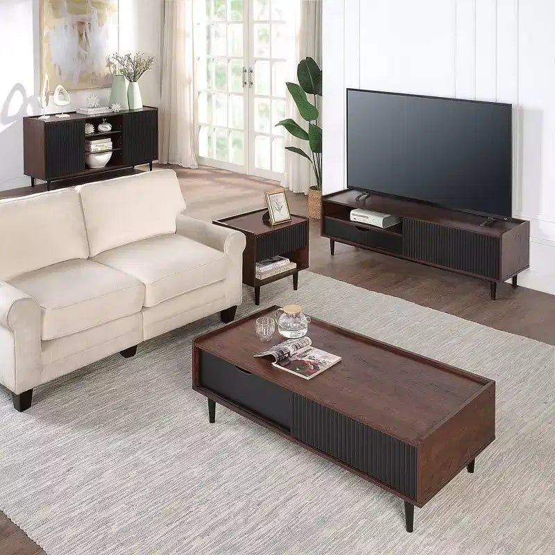 Meuble TV nervuré moderne Duane pour téléviseurs jusqu'à 55 pouces - Manhattan Comfort